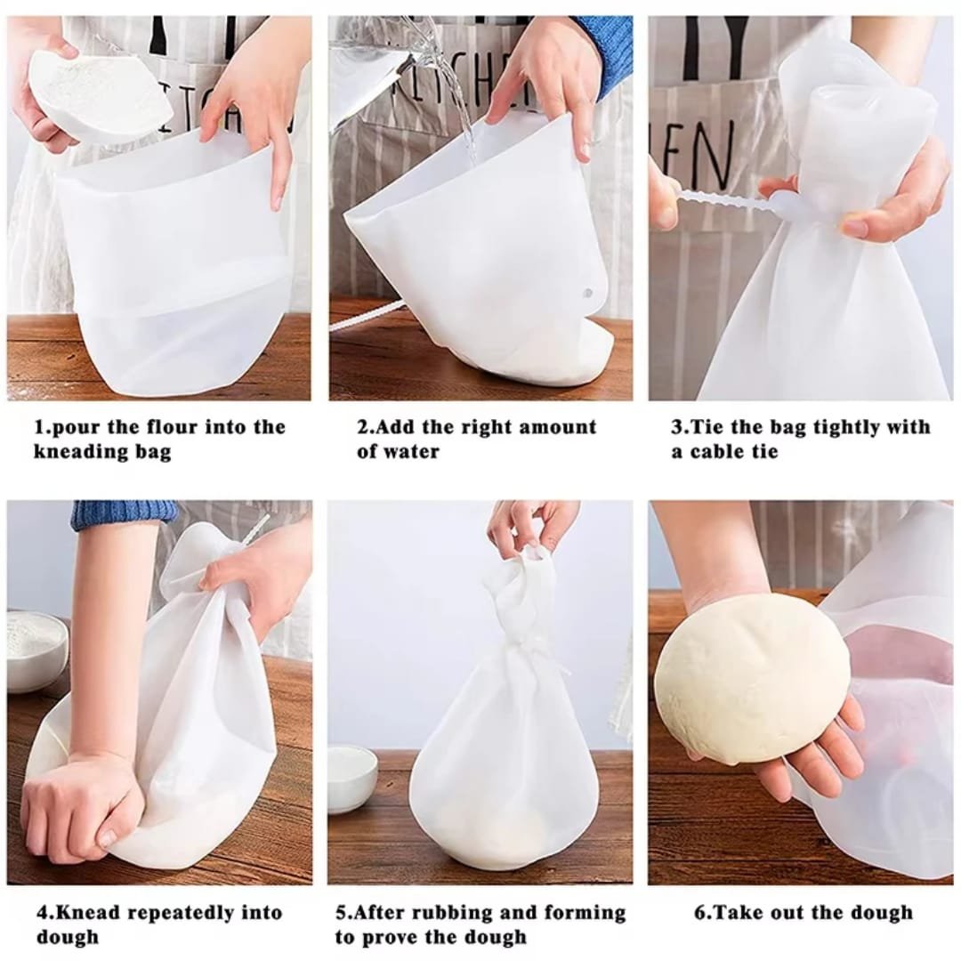 Food grade, non sticky, silicone dough kneading bag