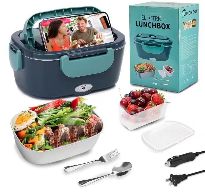 Stainless Steel Electric Lunch Box Food Warmer – Portable Meal Heater for Car, Office & Home