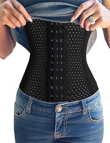 Waist Trainer Corset for Everyday Wear Steel Boned Tummy Control Body Shaper with Adjustable Hooks