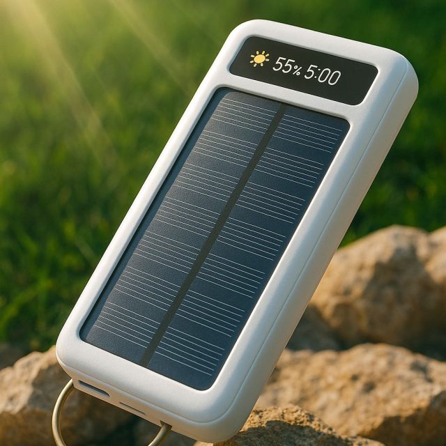 Large Capacity  Solar Power Bank With Built in Cables -Can also be charged.